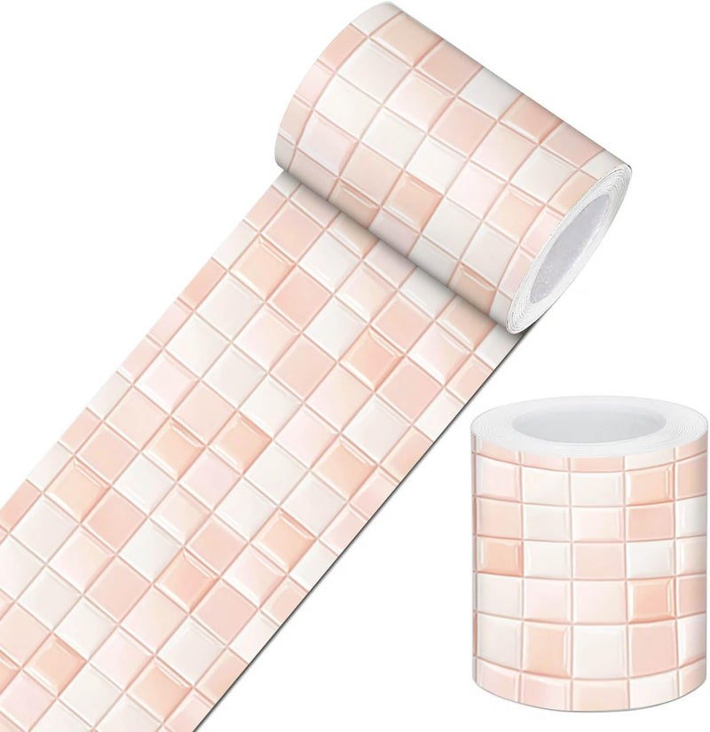 IVN Wallpaper Border Peel and Stick Wall Accent PVC Blush Pink Mosaic Tile Design 4x196 Inch for Kitchen Bathroom and Shelf Accents - Image 1